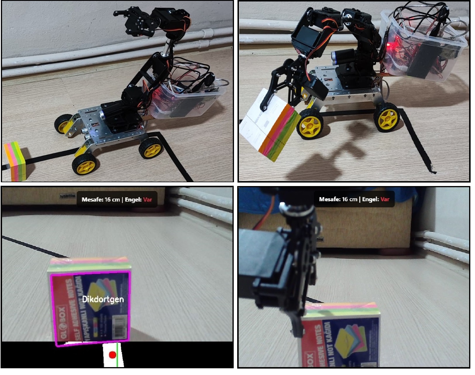 TÜBİTAK 2209/A bilgisayarlı görü, nesne algılama (Dikdörtgen / 16 cm) ve robot kol kavrama test operasyonu